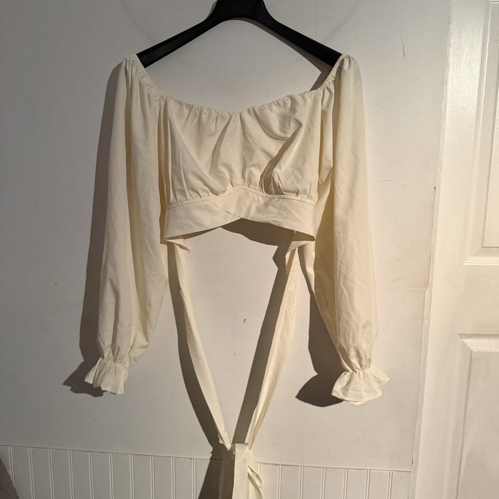 Romantic Renaissance Crop Top Lantern Sleeve XL Cottagecore Boho Off Shoulder
